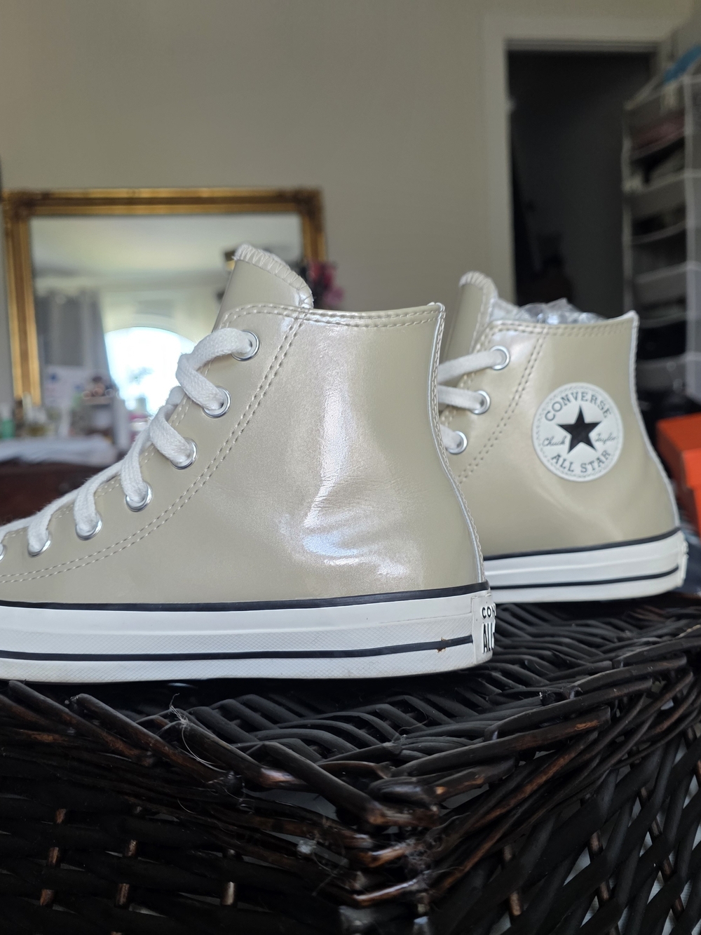 Converse High Top Sneakers in Cream Patent
